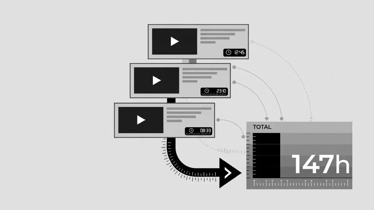Channel upload list with per-video durations counted toward total length