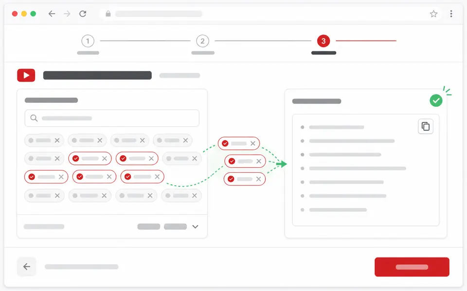 Copy selected YouTube tags to a clean research list
