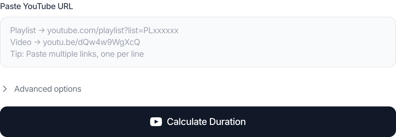 The playlist calculator input form on YT Playlist Length