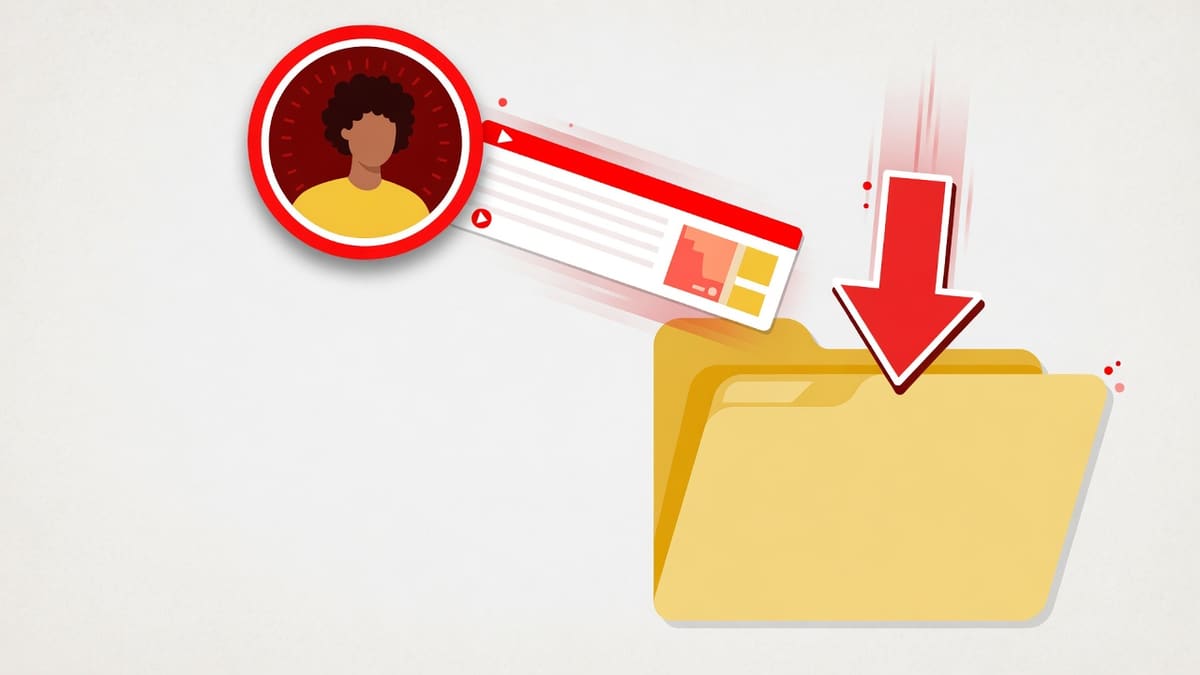 Round avatar and banner files dropping into a download folder with a downward arrow